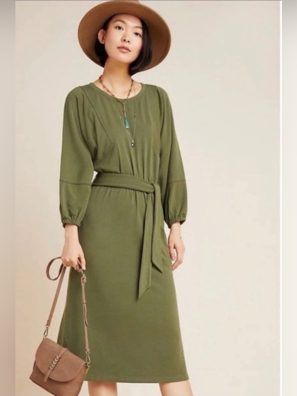 Anthropologie Olive Green Midi Dress